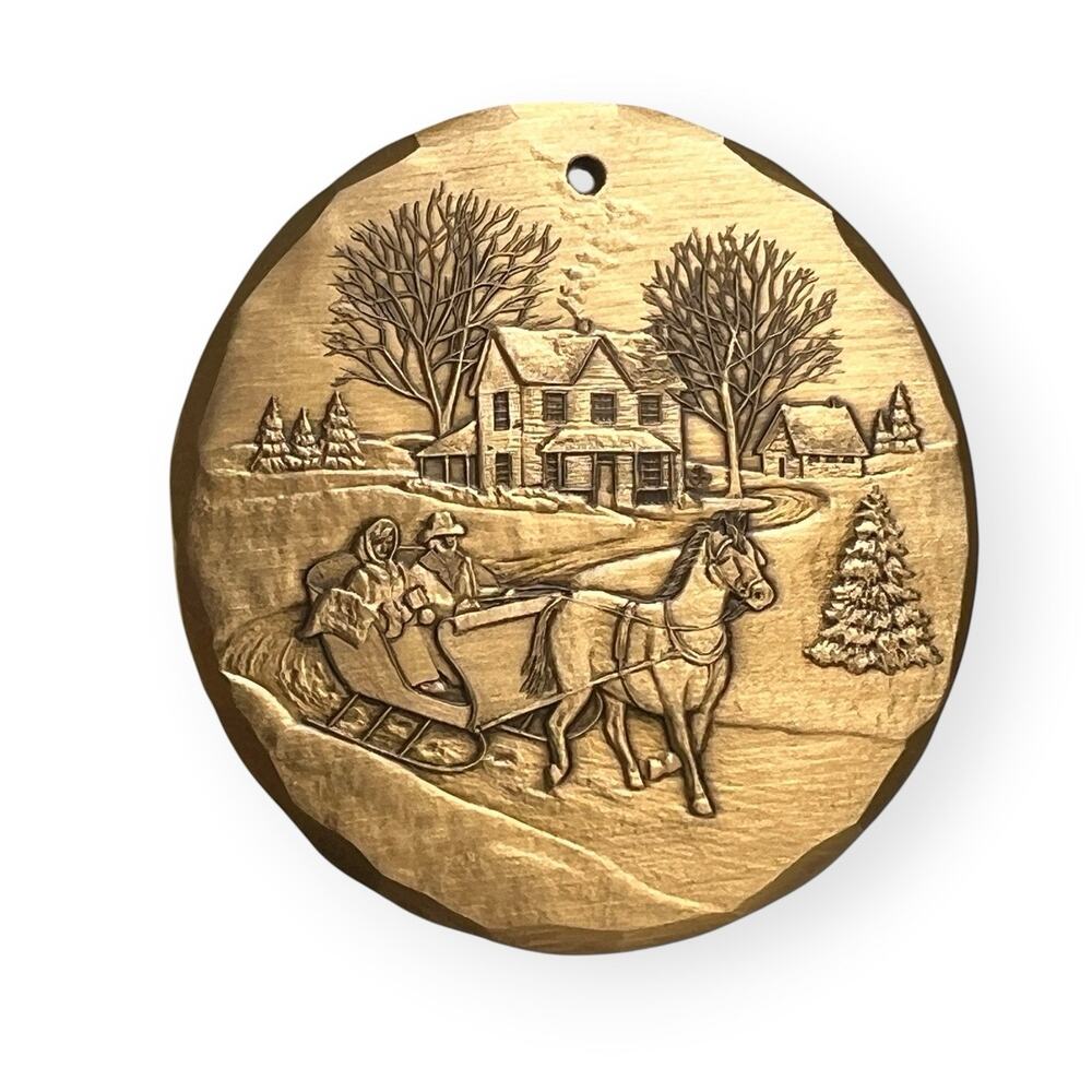 Wendell August Forge Ornament Solid Bronze Sleigh Ride 1995 Insert Collector Vtg